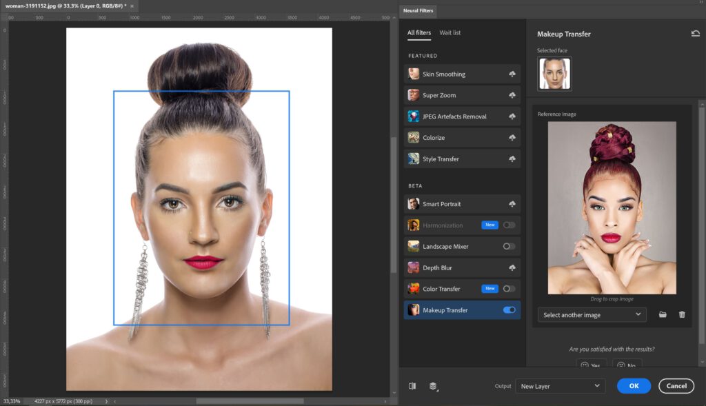 Transfer makeup from one photo to another in Adobe Photoshop