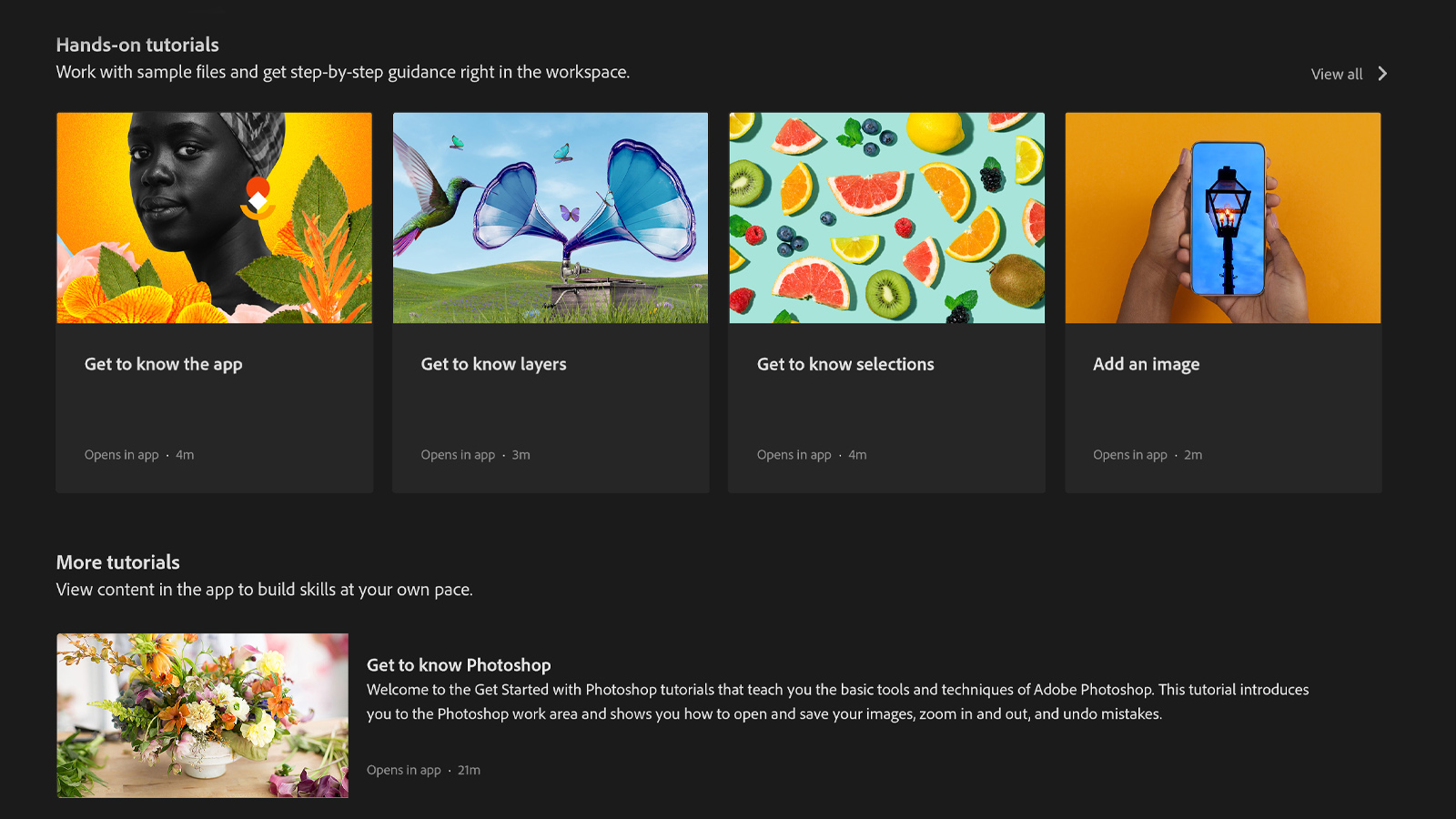 Find and follow tutorials within Adobe Photoshop