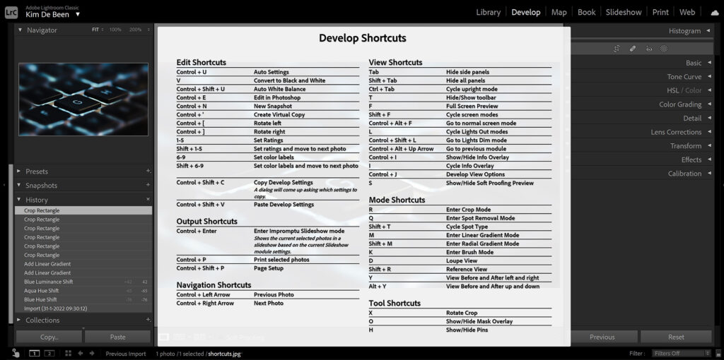 lightroom shortcuts