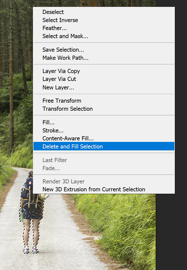 delete and fill selection