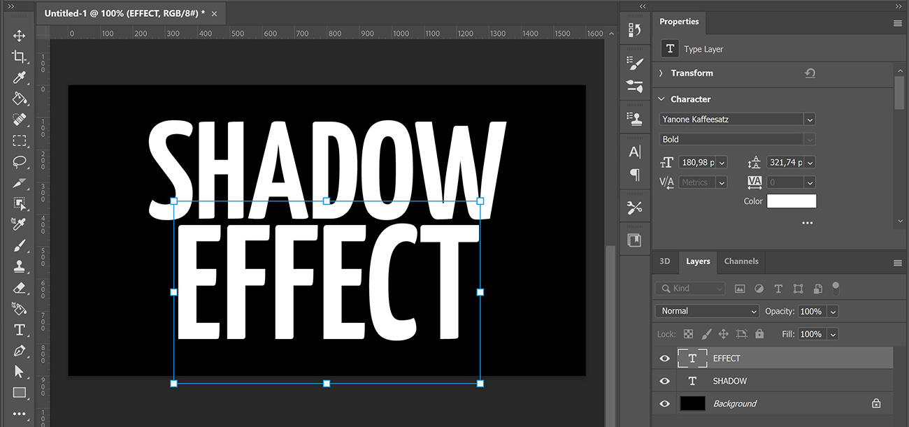 photoshop create text shadow