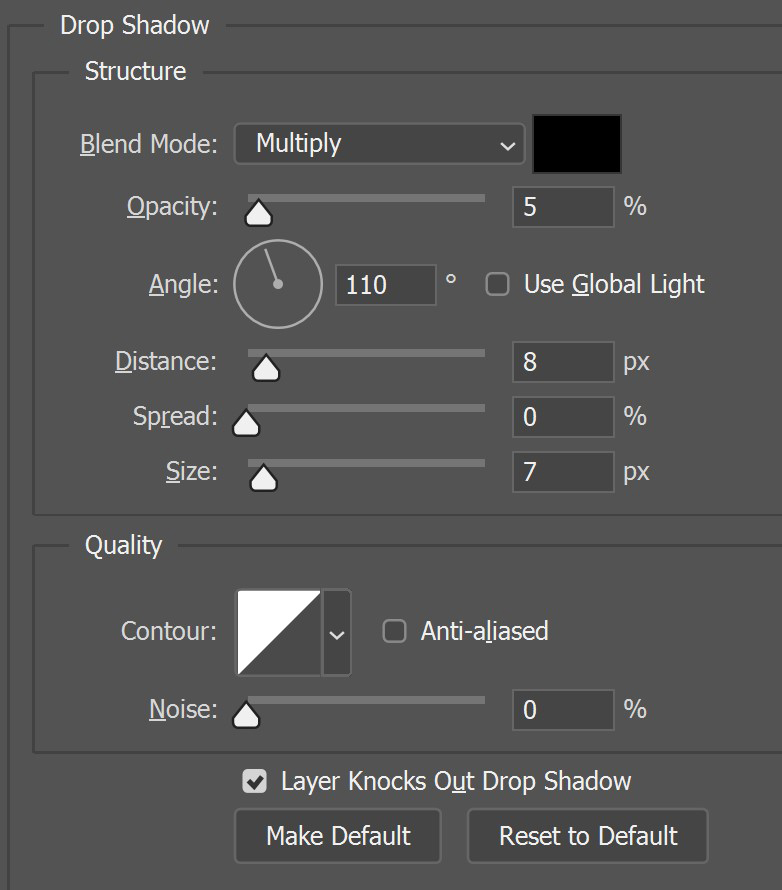 Drop shadow settings