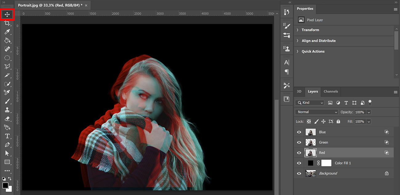 Split RGB channels in Photoshop - Edit with Kim