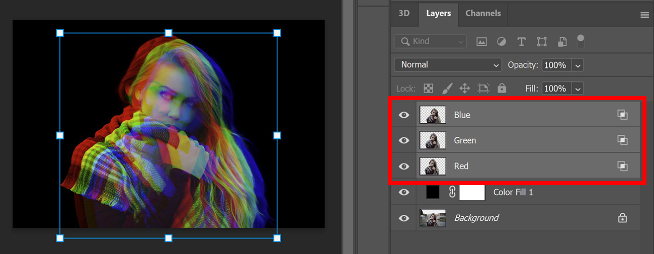 Split RGB channels in Photoshop - Edit with Kim