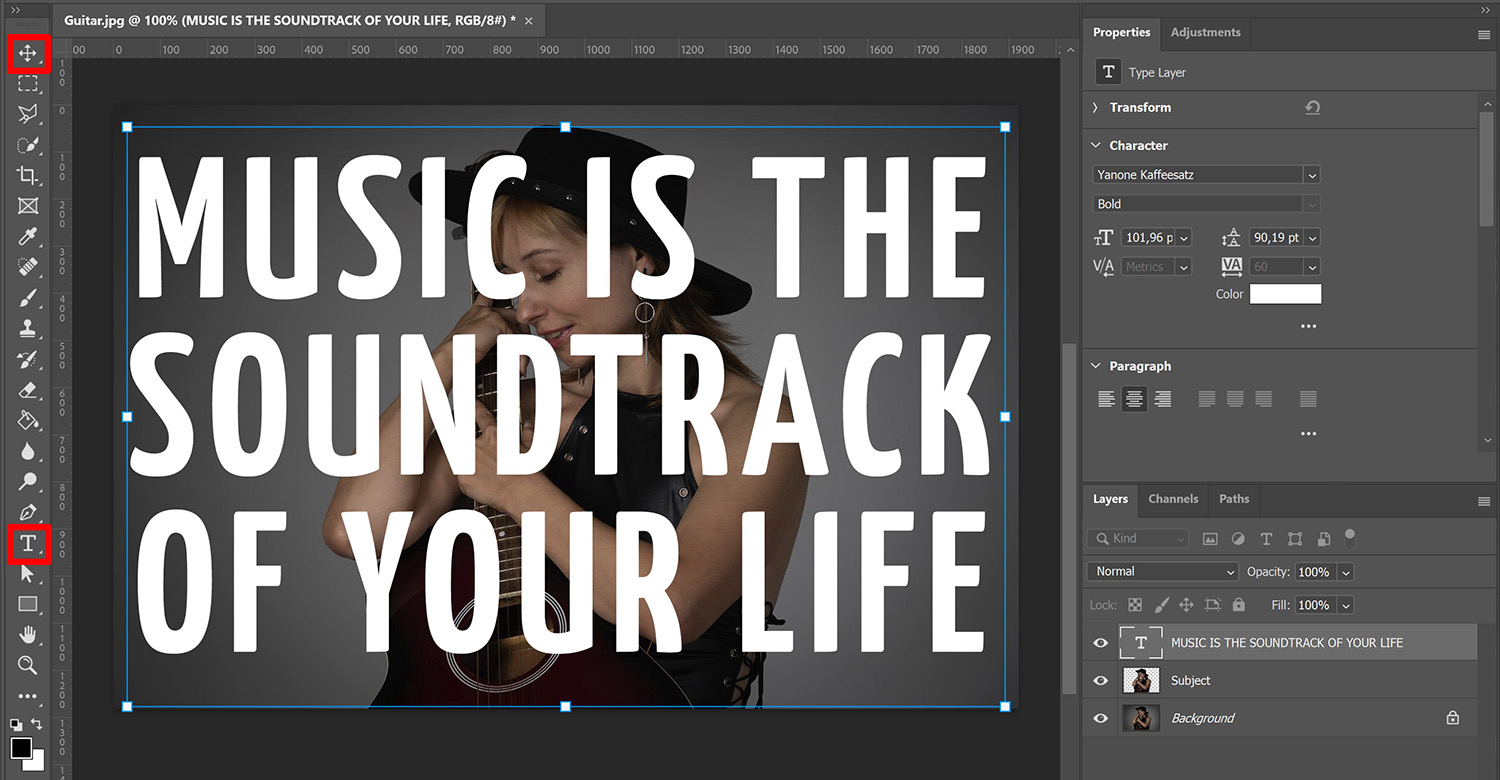 how to make text go behind a subject in photoshop