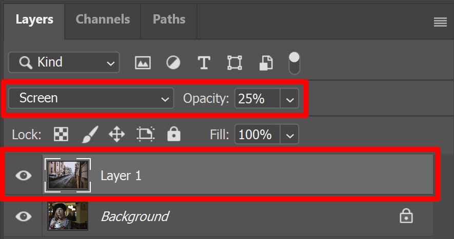 Adjust blend mode and opacity