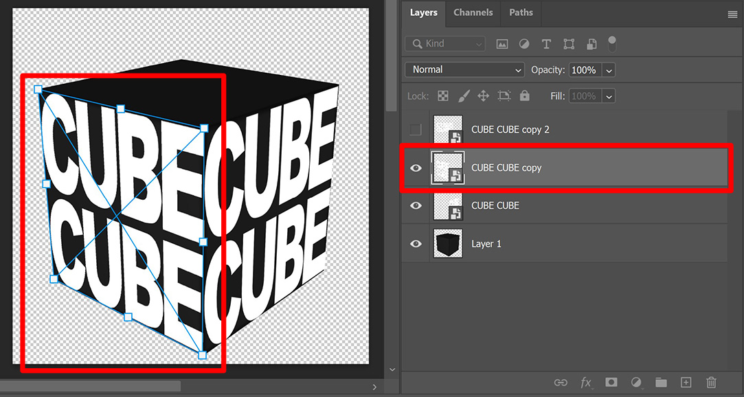 3d cube text photoshop