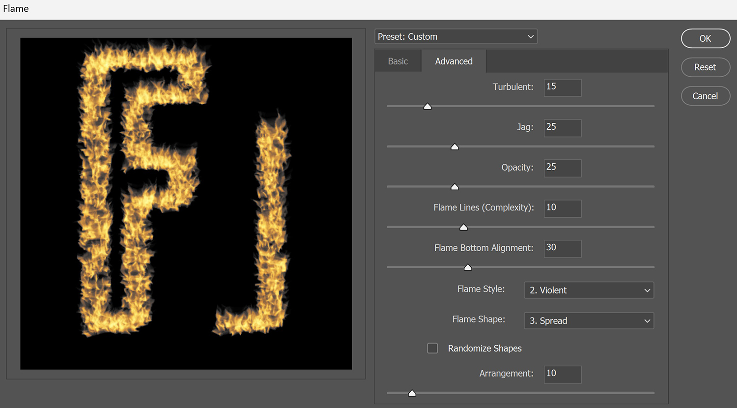 fire effect photoshop text