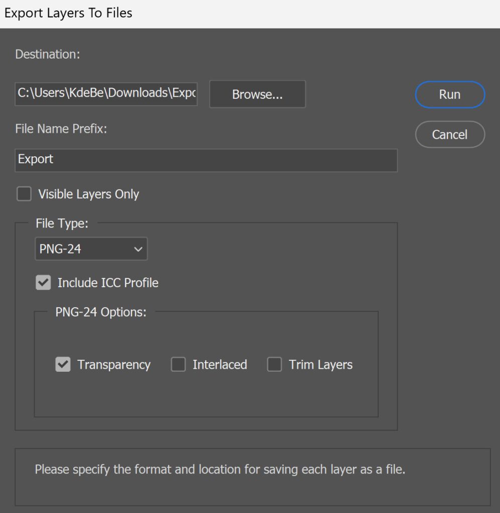 Export settings