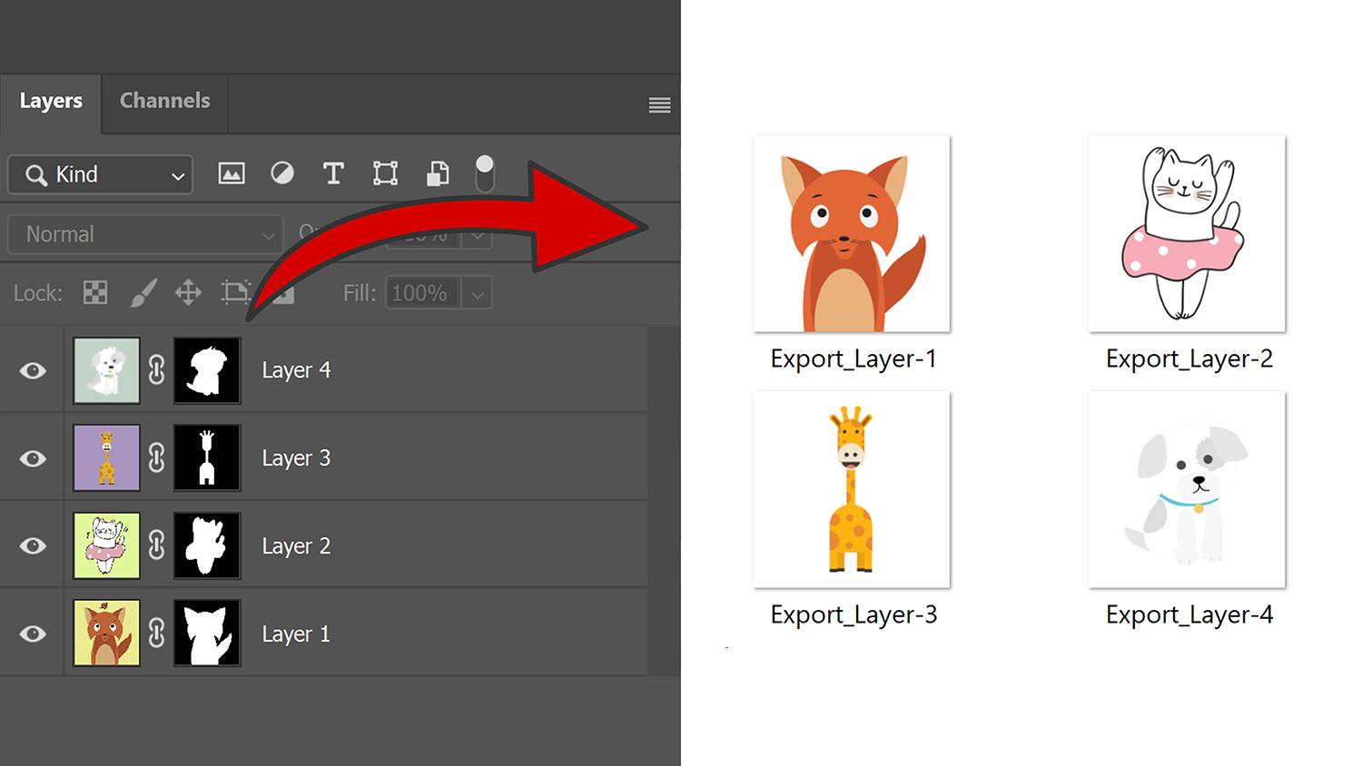 Export layers to files in Photoshop - Edit with Kim